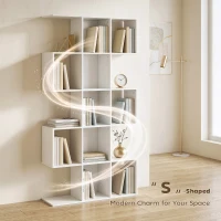 HOMCOM 5-Tier Bookshelf, S Shaped Geometric Bookcase with 15 Compartments, White Wood Effect(m-4)