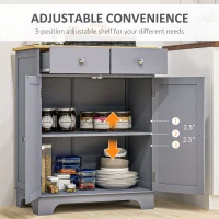 HOMCOM Side Storage Multi-use Sideboard Table Kitchen Floor Cabinet with Solid Wood Top, Adjustable Shelf, Drawer, Grey(m-6)