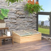 Outsunny Estufa de Madeira Caixa de Germinação Cama de Cultivo Estufa Jardim & Sistema de Caixas para Plantas para Jardim Varanda, 100 x 50 x 35 cm, Natural, Abeto, placa de PC(m-2)