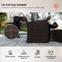 Outsunny Conjunto de Jardín Exterior de Ratán 6 Piezas Cojines Sofá Doble Sofá 3 Plazas 2 Sillones 2 Mesas Auxiliares Beige(m-4)