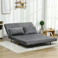 HOMCOM Sofá-cama Relax, incluí 2 almofadas, acabamento aveludado, 130 x 78 x 79 cm, Cinza(m-6)