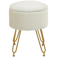 HOMCOM Pufe de arrumação 2-em-1 com pés de metal, pufe redondo para sala, quarto, hall, Cremebranco(m-1)