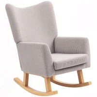 HOMCOM Poltrona de balanço em design retro, revestimento cotelê, madeira de seringueira, enchimento em espuma, encosto alto, poltrona estofada, Cinzento claro(m-6)