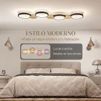 HOMCOM Lámpara de Techo Regulable con 4 Focos Mando a Distancia Modos de Escena 1500 lm 38 W 3000 K-6500 K Negro y Dorado(m-4)