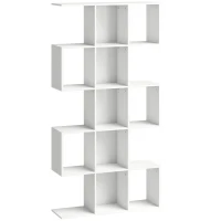 HOMCOM 5-Tier Bookshelf, S Shaped Geometric Bookcase with 15 Compartments, White Wood Effect(m-1)