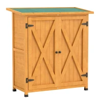 Outsunny Armário de jardim, Casinha de ferramentas em madeira, Armário resistente às intempéries com 2 portas e telhado de betume 110 x 55 x 117 cm, Amarelo(m-6)