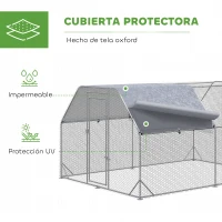 PawHut Gallinero para Exterior Grande 2,8x3,8x1,95 m Jaula de Gallinas de 2 Habitaciones Cubierta de Tela Oxford Anti-UV Plata(m-7)