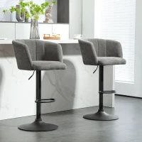 HOMCOM Conjunto de 2 Banquetas de Bar, Encosto em Concha, Altura Ajustável, Apoio para os Pés, para Cozinha ou Sala de Jantar, Base Metálica, Cinza Escuro(m-6)
