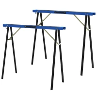 HOMCOM Set aus 2 robusten, klappbaren Sägeböcken aus Metall für Schreinerarbeiten und DIY-Projekte, Blau und Schwarz(m-10)