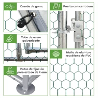 PawHut Gallinero para Exterior Grande 2,8x3,8x1,95 m Jaula de Gallinas de 2 Habitaciones Cubierta de Tela Oxford Anti-UV Plata(m-5)