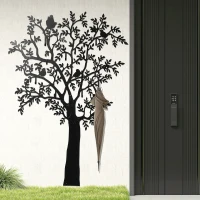 HOMCOM Cabideiro de Parede, Gancho de Parede para Casacos, Design em Árvore com Pássaros, Preto(m-5)