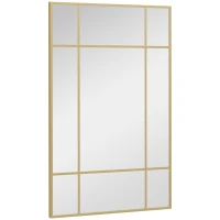 HOMCOM Miroir mural verrière rectangulaire style fenêtre, horizontal ou vertical avec 4 crochets, en métal doré - 90x60 cm(m-12)