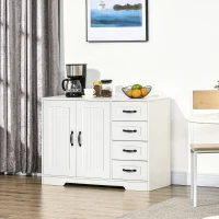HOMCOM Aparador, Cômoda, Buffet, estilo moderno, 4 gavetas, 1 armário, 105 cm x 40 cm x 76 cm, Branco(m-6)