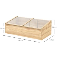 Outsunny Estufa de Madeira Caixa de Germinação Cama de Cultivo Estufa Jardim & Sistema de Caixas para Plantas para Jardim Varanda, 100 x 50 x 35 cm, Natural, Abeto, placa de PC(m-3)