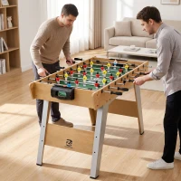 SPORTNOW 4ft Table Football, Foosball Game Table with 22 Players, 2 Balls and Manual Scorers for Family, Natural Wood Finish(m-9)