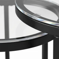 HOMCOM Nest of Tables with Steel Frame and Tempered Glass Tabletop, Modern Coffee Table Set of 2, Black(m-13)