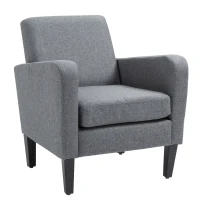 HOMCOM Poltrona individual, Poltrona relax, Poltrona estofada com pés de madeira, Tecido com visual de linho, 66 x 72 x 74 cm, Cinza claro(m-6)