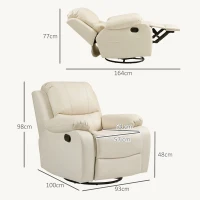 HOMCOM Poltrona relax, encosto e apoio para os pés ajustáveis, giratória, até 150 kg, estrutura de aço, 93x100x98cm, creme branco(m-3)