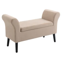 HOMCOM Banco estofado com arrumação, baú com apoios de braço, altura do assento 46 cm, poliéster com toque aveludado, 111,5 x 41 x 65 cm, Bege(m-1)