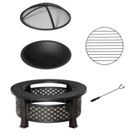Outsunny Bacia de fogo com gancho, proteção contra faíscas, cesto de fogo, mesa de fogo redonda, lareira para jardim, camping, churrasco, aço preto 81 x 81 x 50 cm(m-1)