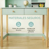 AIYAPLAY Escritorio Infantil Mesa de Escritorio para Niños con 3 Compartimentos Abiertos y 2 Cajones 90x52x105 cm Verde(m-5)