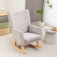 HOMCOM Poltrona de balanço em design retro, revestimento cotelê, madeira de seringueira, enchimento em espuma, encosto alto, poltrona estofada, Cinzento claro(m-2)