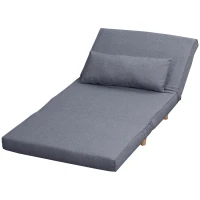 HOMCOM Sofá individual Poltrona-cama Sofá-cama dobrável Encosto ajustável Reclinável Nórdico escandinavo Espuma 25D Casa Imitação de linho Madeira de seringueira Cinza 94 x 78 x 80 cm(m-6)