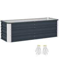 Outsunny canteiro elevado de aço para jardim, caixa de plantio, floreira, vaso de plantas com luvas Cinza carvão 125 x 47 x 44 cm(m-1)