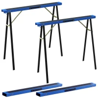 HOMCOM Set aus 2 robusten, klappbaren Sägeböcken aus Metall für Schreinerarbeiten und DIY-Projekte, Blau und Schwarz(m-11)