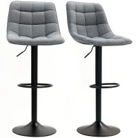 HOMCOM Banqueta de bar moderna, Conjunto 2 bancos giratórios com encosto, regulável em altura, com apoio para os pés, estofada, cinza escuro(m-7)