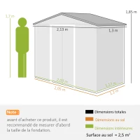 Outsunny Abri de Jardin 2,77 m² cabane de jardin armoire de jardin Dim. 213L x 130l x 185H cm Porte coulissante Acier marron(m-3)