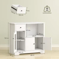 HOMCOM Armário de cozinha com orifício para cabos, cômoda com 2 armários, compartimento aberto, gaveta, 80 x 35 x 72,2 cm, painel de partículas, branco(m-3)