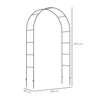Outsunny Arco de Jardim, Arco para Rosas, Treliça, Paliçada para Rosas em Metal, preto, 1,40 x 0,40 x 2,40 m(m-3)