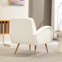 HOMCOM Poltrona estofada, revestimento Teddyfleece, poltrona com apoios de braço e almofada lombar, pernas metálicas, poltrona de leitura, Creme branco(m-5)
