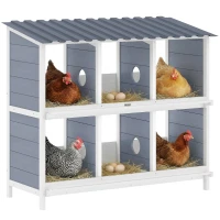 PawHut Legenest für Hühner, erhöhtes Hühnernest aus Holz mit 6 Fächer, 2 Sitzstangen für Kleintierstall 102 x 50 x 91 cm, Grau(m-12)