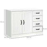 HOMCOM Aparador, Cômoda, Buffet, estilo moderno, 4 gavetas, 1 armário, 105 cm x 40 cm x 76 cm, Branco(m-3)