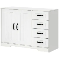 HOMCOM Aparador, Cômoda, Buffet, estilo moderno, 4 gavetas, 1 armário, 105 cm x 40 cm x 76 cm, Branco(m-7)