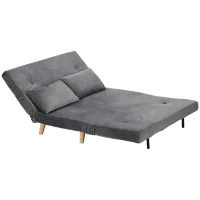 HOMCOM Sofá-cama Relax, incluí 2 almofadas, acabamento aveludado, 130 x 78 x 79 cm, Cinza(m-7)