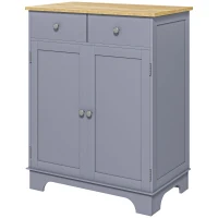 HOMCOM Side Storage Multi-use Sideboard Table Kitchen Floor Cabinet with Solid Wood Top, Adjustable Shelf, Drawer, Grey(m-11)