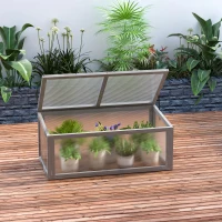 Outsunny Cama Fria em Madeira e Policarbonato 90 x 46 x 40 cm Estufa com Cobertura, Resistente às Intempéries, para Jardim, Cinza(m-2)