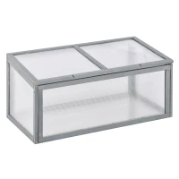 Outsunny Cama Fria em Madeira e Policarbonato 90 x 46 x 40 cm Estufa com Cobertura, Resistente às Intempéries, para Jardim, Cinza(m-1)