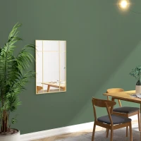 HOMCOM Miroir mural verrière rectangulaire style fenêtre, horizontal ou vertical avec 4 crochets, en métal doré - 90x60 cm(m-7)
