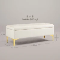 HOMCOM Banco com arrumação, suportando até 120 kg, 120x44x44,5cm, Bege(m-3)