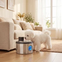 PawHut Katzenbrunnen 4L Kabellos Edelstahl Trinkbrunnen mit Bewegungsmelder 6 Filtern zweifaches Filtersystem LED Silber(m-10)