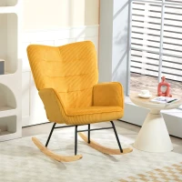 HOMCOM Poltrona de balanço vintage, patins curvos, estofamento espesso, madeira de faia & aço, amarelo(m-6)