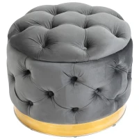 HOMCOM Puff Vintage, Puff com arrumação, Banco-baú, Banco para pés, Puff estofado, Metal, Espuma, Cinza carvão, 55 x 55 x 42 cm(m-6)