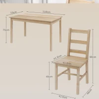 HOMCOM Conjunto de jantar 5 peças Mesa com cadeiras Conjunto de assentos, Madeira maciça, 118 cm x 73 cm x 75 cm, Natural(m-3)
