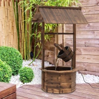 Outsunny Fonte de madeira para exterior Fonte de jardim com água a borbulhar Bacia decorativa Ornamentos Bomba Jogo de água Fonte para terraço para jardim relvado 68 x 57 x 118 cm Castanho(m-6)