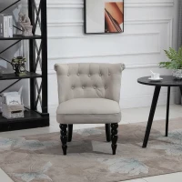 HOMCOM Poltrona Sala de Estar Poltrona Lounge Vintage Poltrona Relax com Pés de Madeira Poltrona de Leitura com Aparência de Linho, Poltrona Estofada para Quarto Bege(m-2)