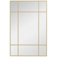 HOMCOM Miroir mural verrière rectangulaire style fenêtre, horizontal ou vertical avec 4 crochets, en métal doré - 90x60 cm(m-1)